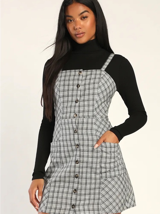 Lulus Dresses & Skirts - Lulus Right in Line Black and White Plaid Tie-Back Dress With Pockets